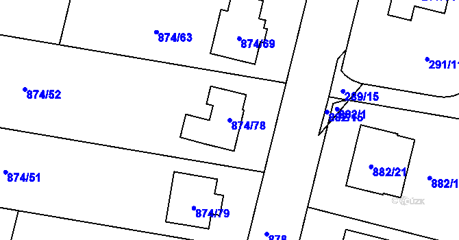 Parcela st. 874/78 v KÚ Majetín, Katastrální mapa