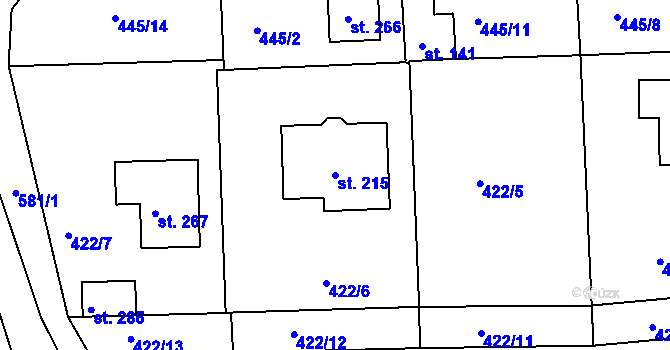 Parcela st. 215 v KÚ Makotřasy, Katastrální mapa