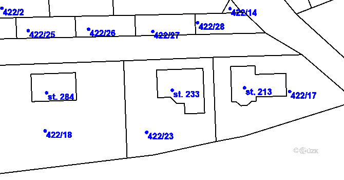 Parcela st. 233 v KÚ Makotřasy, Katastrální mapa