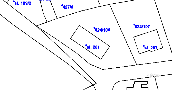 Parcela st. 281 v KÚ Makotřasy, Katastrální mapa