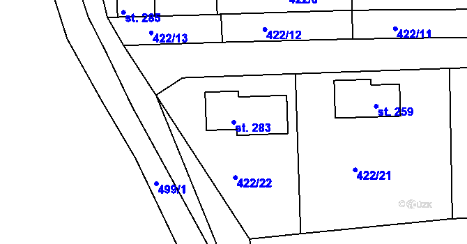Parcela st. 283 v KÚ Makotřasy, Katastrální mapa