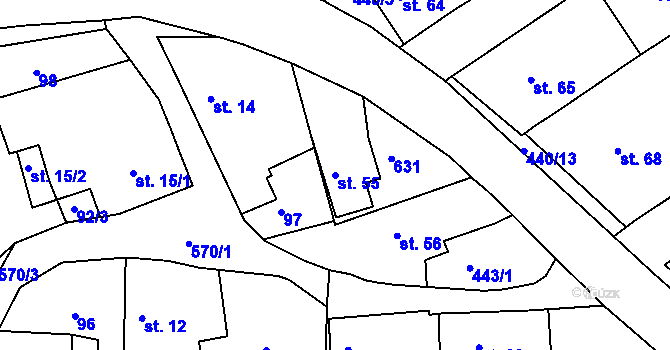 Parcela st. 55 v KÚ Makotřasy, Katastrální mapa
