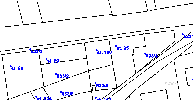 Parcela st. 100 v KÚ Makotřasy, Katastrální mapa