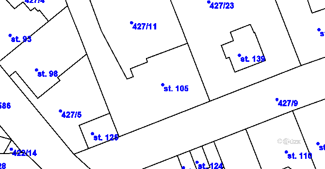Parcela st. 105 v KÚ Makotřasy, Katastrální mapa