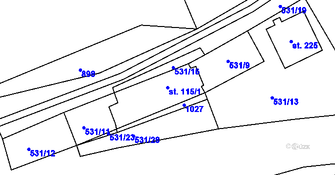 Parcela st. 115/1 v KÚ Makotřasy, Katastrální mapa