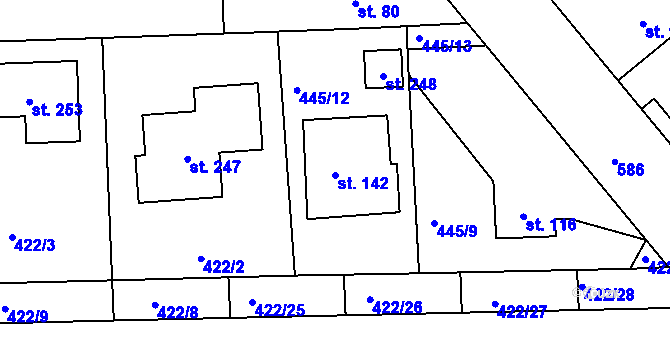 Parcela st. 142 v KÚ Makotřasy, Katastrální mapa