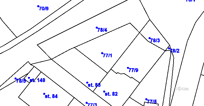 Parcela st. 77/1 v KÚ Makotřasy, Katastrální mapa