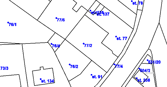 Parcela st. 77/2 v KÚ Makotřasy, Katastrální mapa