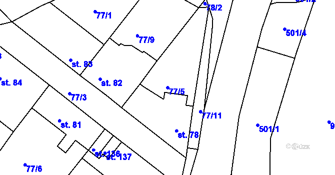 Parcela st. 77/5 v KÚ Makotřasy, Katastrální mapa