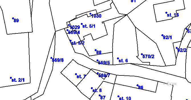 Parcela st. 88 v KÚ Makotřasy, Katastrální mapa