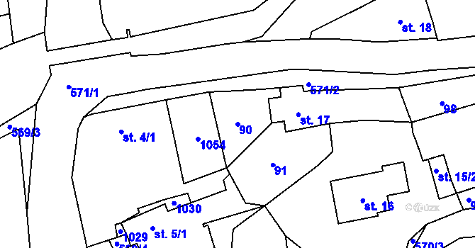 Parcela st. 90 v KÚ Makotřasy, Katastrální mapa
