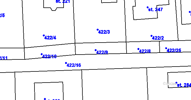 Parcela st. 422/9 v KÚ Makotřasy, Katastrální mapa