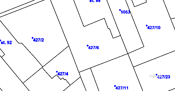 Parcela st. 427/6 v KÚ Makotřasy, Katastrální mapa