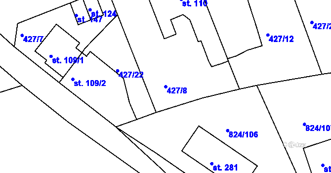 Parcela st. 427/8 v KÚ Makotřasy, Katastrální mapa