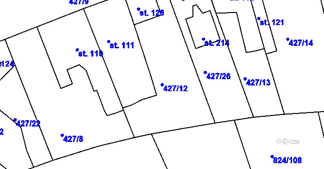 Parcela st. 427/12 v KÚ Makotřasy, Katastrální mapa