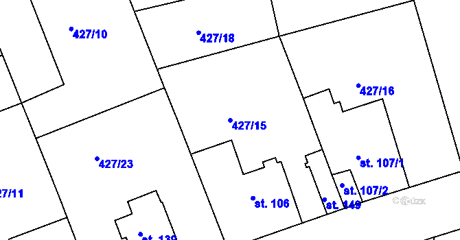 Parcela st. 427/15 v KÚ Makotřasy, Katastrální mapa