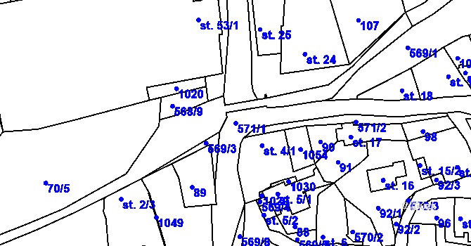 Parcela st. 571/1 v KÚ Makotřasy, Katastrální mapa