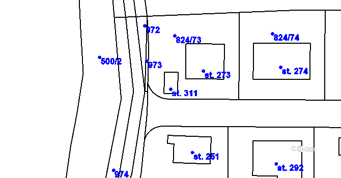 Parcela st. 311 v KÚ Makotřasy, Katastrální mapa