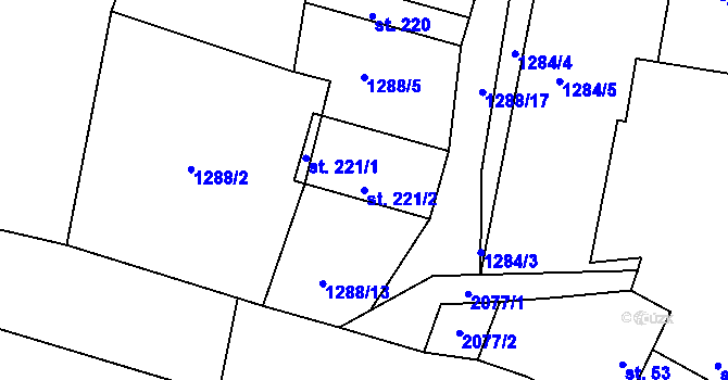 Parcela st. 221/2 v KÚ Makov u Jistebnice, Katastrální mapa