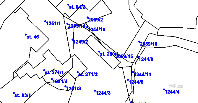 Parcela st. 280/1 v KÚ Makov u Jistebnice, Katastrální mapa