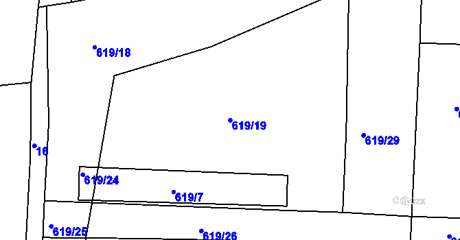 Parcela st. 619/19 v KÚ Padařov, Katastrální mapa