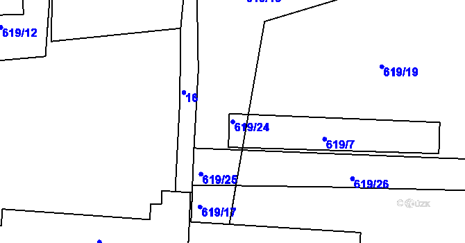 Parcela st. 619/24 v KÚ Padařov, Katastrální mapa