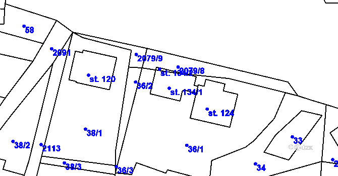 Parcela st. 134/1 v KÚ Padařov, Katastrální mapa