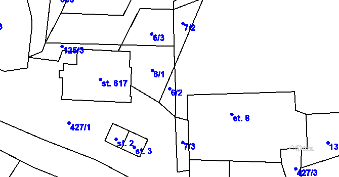 Parcela st. 6/2 v KÚ Vlásenice u Makova, Katastrální mapa