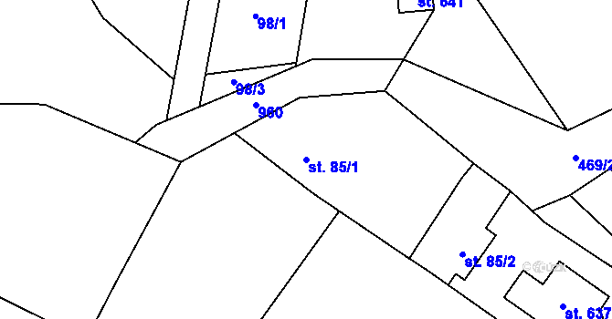 Parcela st. 85/1 v KÚ Vlásenice u Makova, Katastrální mapa