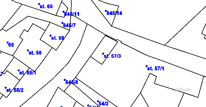 Parcela st. 57/3 v KÚ Makov u Litomyšle, Katastrální mapa