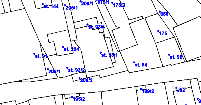 Parcela st. 93/1 v KÚ Makov u Litomyšle, Katastrální mapa