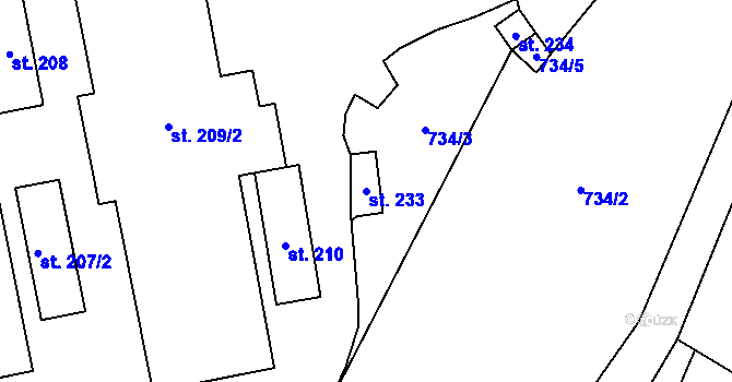 Parcela st. 233 v KÚ Makov u Litomyšle, Katastrální mapa
