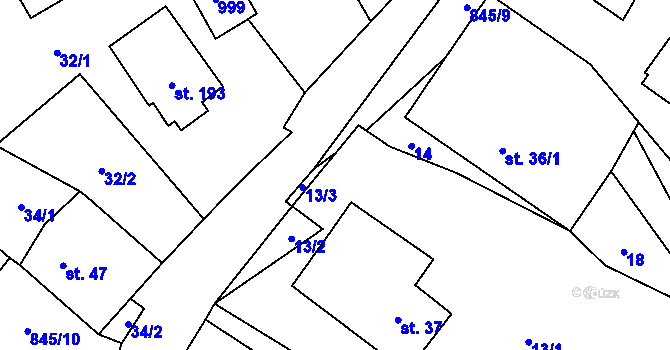 Parcela st. 13/3 v KÚ Makov u Litomyšle, Katastrální mapa