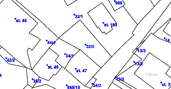 Parcela st. 32/2 v KÚ Makov u Litomyšle, Katastrální mapa
