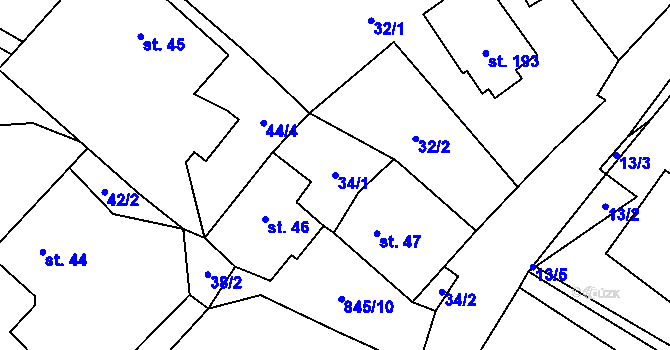 Parcela st. 34/1 v KÚ Makov u Litomyšle, Katastrální mapa