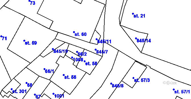 Parcela st. 845/7 v KÚ Makov u Litomyšle, Katastrální mapa