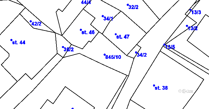 Parcela st. 845/10 v KÚ Makov u Litomyšle, Katastrální mapa