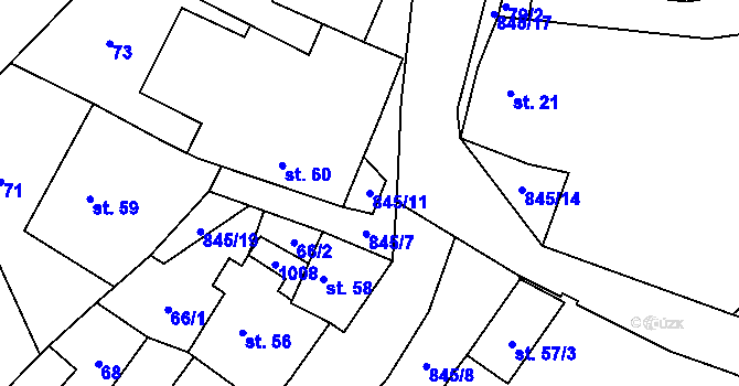 Parcela st. 845/11 v KÚ Makov u Litomyšle, Katastrální mapa