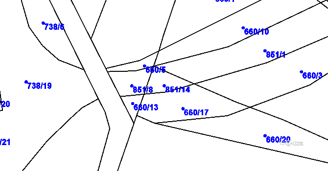 Parcela st. 851/14 v KÚ Makov u Litomyšle, Katastrální mapa
