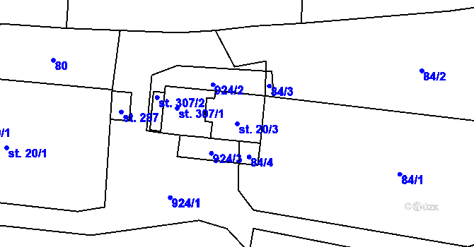 Parcela st. 20/3 v KÚ Makov u Litomyšle, Katastrální mapa