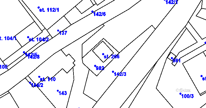 Parcela st. 266 v KÚ Makov u Litomyšle, Katastrální mapa