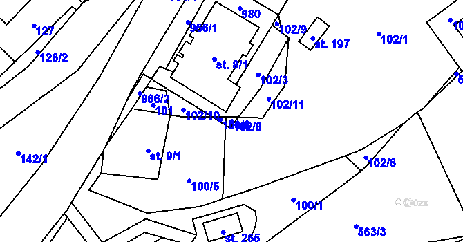 Parcela st. 102/8 v KÚ Makov u Litomyšle, Katastrální mapa
