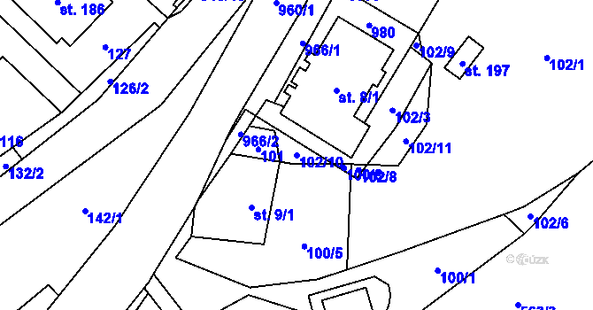 Parcela st. 102/10 v KÚ Makov u Litomyšle, Katastrální mapa