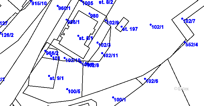 Parcela st. 102/11 v KÚ Makov u Litomyšle, Katastrální mapa
