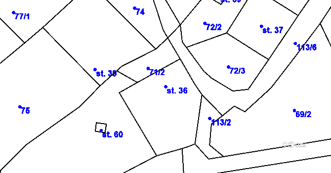 Parcela st. 36 v KÚ Makov, Katastrální mapa