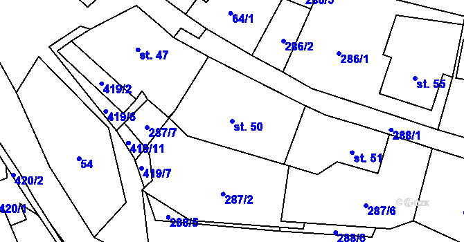 Parcela st. 50 v KÚ Makov, Katastrální mapa