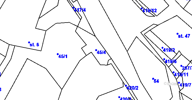 Parcela st. 45/4 v KÚ Makov, Katastrální mapa