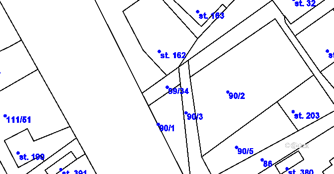 Parcela st. 99/34 v KÚ Malá Bělá, Katastrální mapa