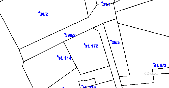 Parcela st. 172 v KÚ Malá Bělá, Katastrální mapa