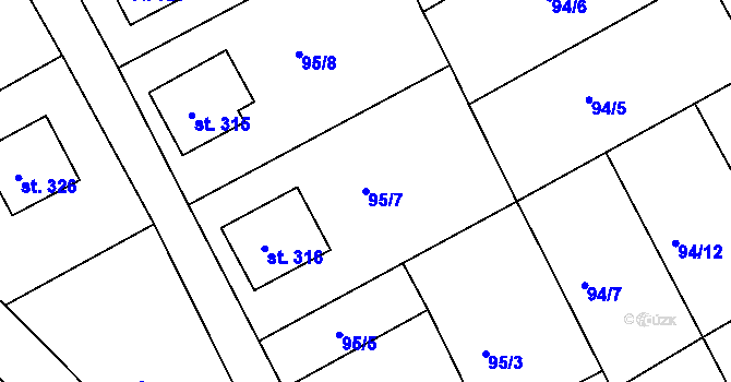 Parcela st. 95/7 v KÚ Malá Bělá, Katastrální mapa